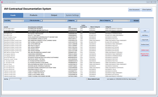 Screen image of a database system